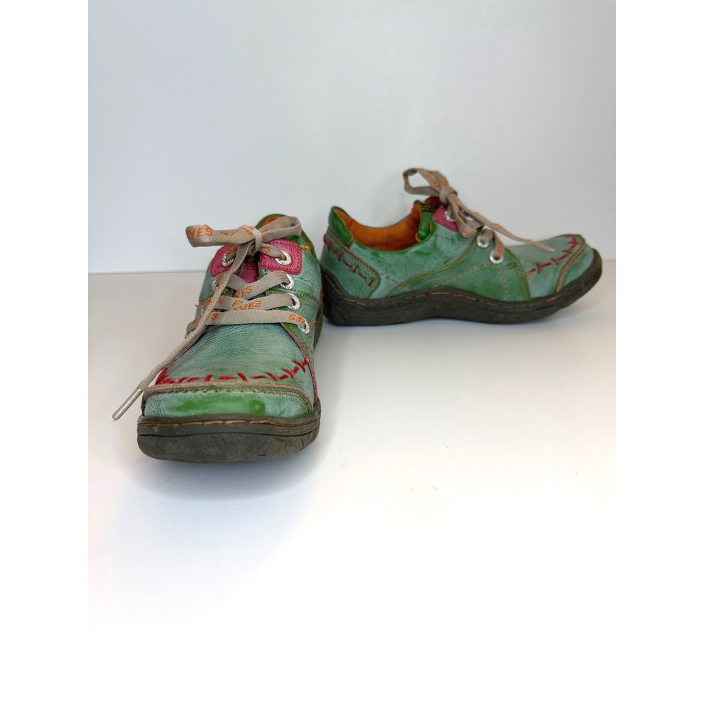 TMA Eyes Womens Green Leather Lace Up Walking Shoes Size 7.5 / 38 Indie Artsy